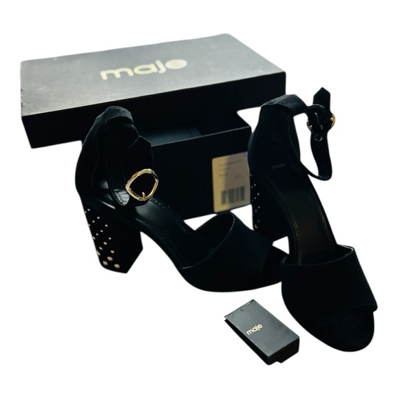 MAJE Paris Studded Block Heel Suede Sandals Heels - Picture 4 of 15